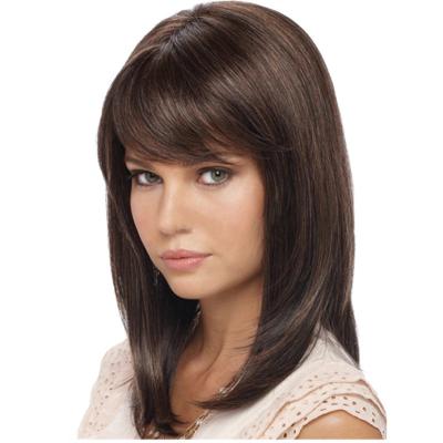 China Long Straight Synthetic Hair Long Wig For Women Hair Dark Brown High Temperature Daily Use Wigs for sale