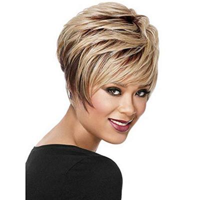 China Short Hair Straight Hair Women Wigs Natural Heat Resistant Fiber Gold Light Brown Synthetic Natural Heat Resistant Fiber Daily Use Wig for sale