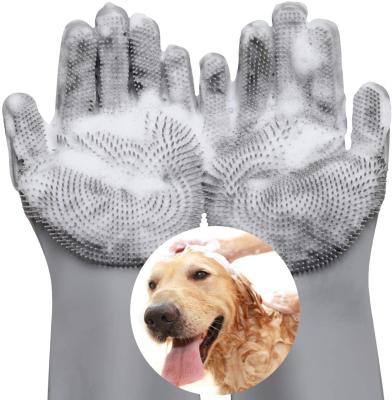 China Viable Gray Heat Resistant Silicone Pet Hair Removal Glove for Bathing and Massaging for sale