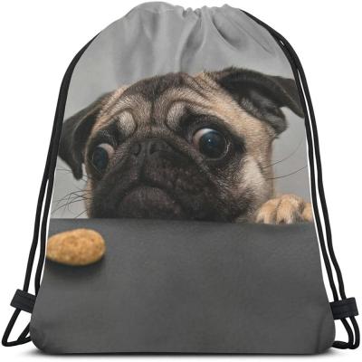 China Waterproof Cute Pet Drawstring Backpack With Funny Pug Face Eyes Fashion Design for sale