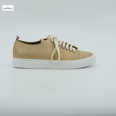 China 2019 Unique Waxed Matte Nude Genuine Leather Steel Toe Women Sneaker Flat Casual Shoes Cow Leather Finishing Unit MANRINO-0126 for sale