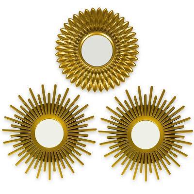 China Luxury Modern 25cm Round Circle Sunburst Wall Mounted Gold Plated Wall Mirrors for Room Decor home Decorative living room for sale