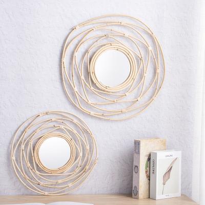 China Nordic Nordic popular wicker mirror decor rattan wall mirror hanging art for porch bedroom living room for sale