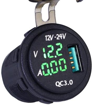 China Waterproof QC 3.0 USB Charger Socket Power Outlet with Digital Voltmeter + Ammeter Monitoring for Car Boat Marine Rv Mot for sale