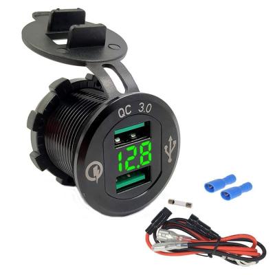 China waterproof qc3.0 dual usb charger socket with voltage led digital display for car boat motorcycle for sale