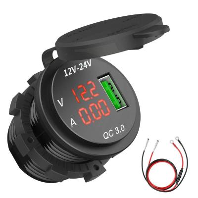 China 18W 12V/24V Quick Charge 3.0 Car Power Outlet with LED Voltage and Current Display IP66 Waterproof Car for sale