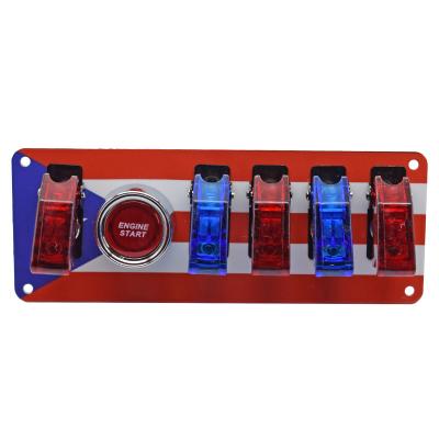 China 12V Switch Panel Puerto Rican Flag, Push Start, 1 WHITE/4 RED LED Toggle Switch for sale