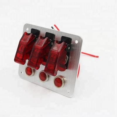 China Professional Racing Car Aluminium 12V 20A 3 Gang ON-OFF Toggle switch panel with Indicator in Brush Silver for sale