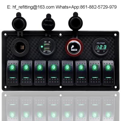 China Waterproof Marine Boat 8 gang Rocker Switch Panel with Dual USB charger + Cigarette Lighter +voltmeter for sale