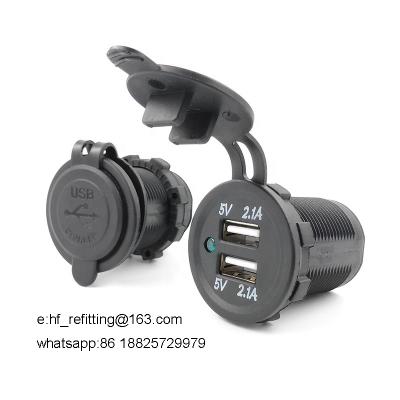 China Dual USB Port 5V 2.1/2.1A Charger Socket Adapter For Car Motorcycle Bus Marine for sale