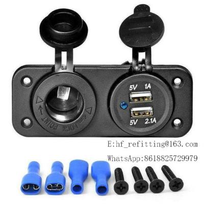 China 12V Power Socket Dual USB Port Socket Charger with Two hole panel for Car Boat Motorcycle for sale