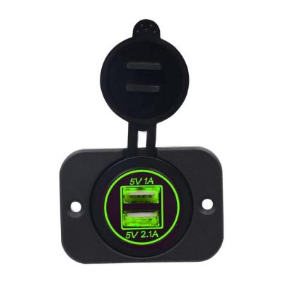 China 12V 24V for Motorcycle Car +5V 3.1A Green LED Light Dual USB Charger Socket Adapter Power Outlet for sale