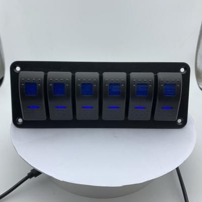 China 6 Gang Blue LED Waterproof Rocker Switch Panel Breakers Car Marine Boat RV 12V-24V for sale