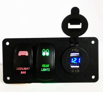 China HOT 2 gang Rocker Switch Panel with Dual USB Charger and voltmeter for sale