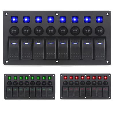 China 8 Gang Red LED Indicators Rocker & Circuit Breaker Waterproof Marine Boat Rv Switch Panel for sale