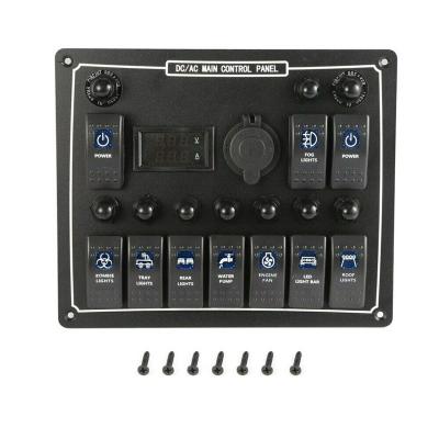 China 10 Gang Waterproof Auto Boat Marine LED AC/DC Rocker Switch Panel Dual Power for sale