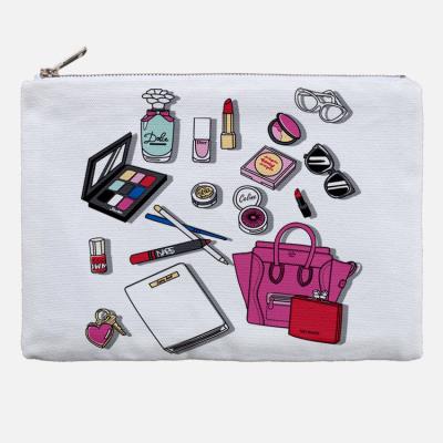 China Fashion Metal Zipper Makeup Pouch Print 100% Cotton Canvas Eco-friendly Recyclable Biodegradable Fashion Custom Durable OEM Bag 0.075 Kg for sale