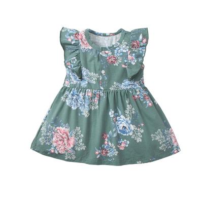 China Washable Top Class Short Sleeve Summer Flower Pattern Baby Ruffles A-Line Dress for sale