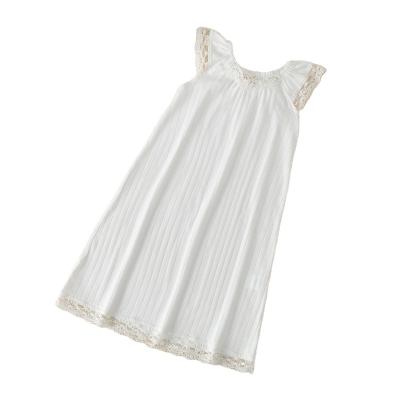 China AMZ Hot Selling White Dress Girl's Breathable Sleeveless Skirt Solid Color Sleepwear V-Neck Dress Teen Girls Nightgown for sale