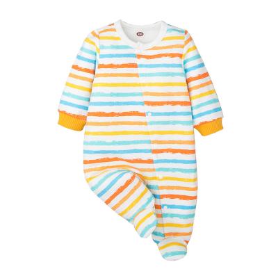 China Rainbow Stripe Spring Long Sleeeves Button Cotton Baby Rompers Full Length Snap Pattern Long Sleeve Rompers for sale