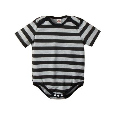 China 100% Cotton Amazon Hot Sales Wrap Collar Stripe Cotton Short Sleeve Newborn Baby Rompers Toddler Use for sale