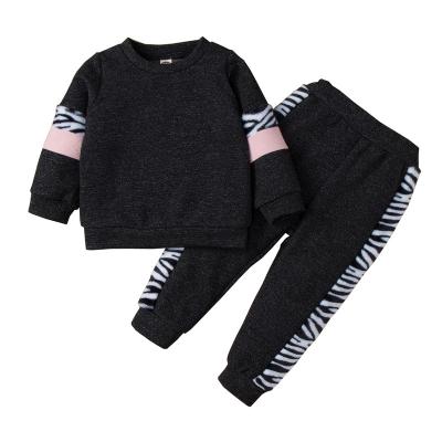 China Wholesale Breathable Zebra Pattern Baby Boy Long Sleeve Clothes Set Quality 2pcs Black Pants Suit Kids Clothing for sale