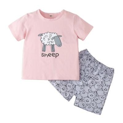 China Simplicity RTS Baby Clothes Set Pink Sheep Printed Short Sleeve Shorts Suit Infant Clothes Set for sale