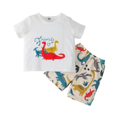 China Factory direct sale breathable Korean style cartoon dinosaur printing newborn baby boy clothes set for sale