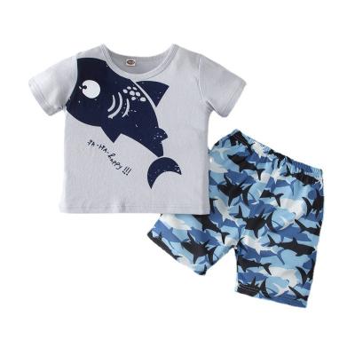 China New Amazon Hot Sale Summer Boys Leisure Suit Shark Printed Suit Homewear Baby Boy Clothing Two Piece Set for sale