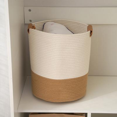 China Storage Clothes Toys Cotton Rope Woven Cotton Rope Basket With Handles Plastic Kitchen Basket Storage Organizer Basket for sale