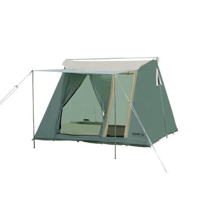 China Prefab Glamping Waterproof Geodesic Portable Canvas Folded Outdoor Camping Light Green Luxury Tent for sale