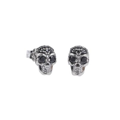 China Hiphop 925 Sterling Silver Jewelry Black Spinel Gemstone Earrings Stud Skull Earrings Women Jewelry Mens Unisex Earring Studs for sale