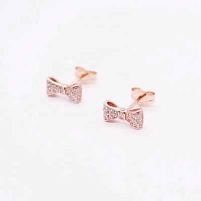 China CLASSIC 925 Sterling Silver Jewelry Bow Zircon Earrings Stud Earring Gold Plated Earrings For Women Jewelry Set for sale