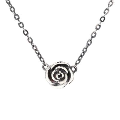 China 925 Sterling Silver Jewelry Cute Antique Black Rose Flower Pendant Necklace Jewelry For Women for sale