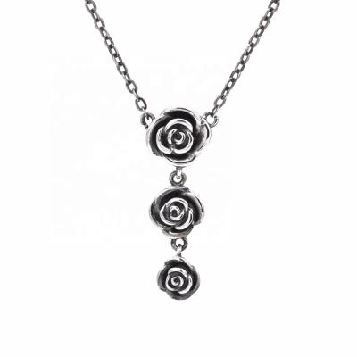 China Oxidation Jewelry 925 Sterling Silver Jewelry Black Rose Flower Necklace Vintage Necklace Casual Jewelry For Women Valentine Gift for sale