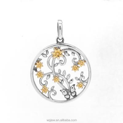 China 925 Sterling Silver Classic Tree of Life Flower and Butterfly Fashion Charm Jewelry Pendant Gold Plated Pendant Jewelry for sale