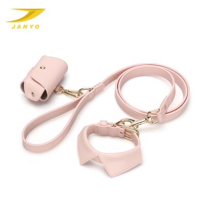 China Viable Wholesale Outdoor Leather Dog Collar Set Classic Luxury Pet Collars For Dogs With Poop Bag And Leash for sale