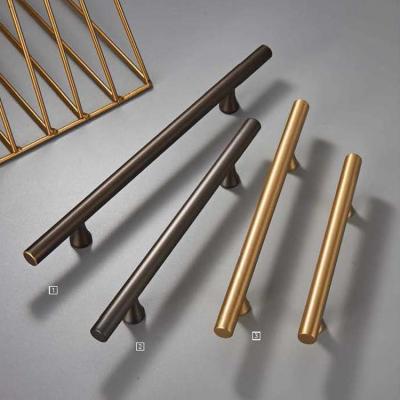 China Modern Solid Brass Hardware More Or Less Round Brass Brushed Black Color Kitchen T Bar Handle for sale