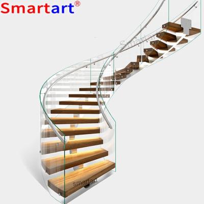 China Modern Smartart 2022 Popular Indoor Curved Wooden Staircase for sale