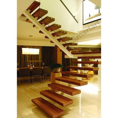 China Smartart 2022 Modern Mono Beam U Shaped Wooden Staircase With Glass Balustrade for sale