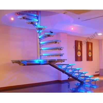 China Wholesale Contemporary Smartart 2022 Glass Tread Rod Fencing Spiral Staircase for sale