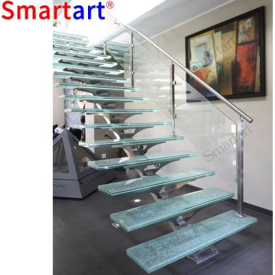 China New Design Modern Stringer Ready Made Glass Stairs by Smartart 2022 2018 simple for sale