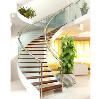 China Modern Smartart 2022 High Quality Best Selling Glass Spiral Staircase / Led Step Wood Staircase for sale