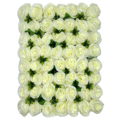 China High Quality Eco-friendly Silk White Rose Background Wall Decoration Artificial Flower Indoor Wall 40x60cm for sale