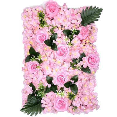 China Eco - Friendly Wedding Decorative Artificial Flowers Wall Backdrop Panels Rectangle Roses Flower Wall for sale