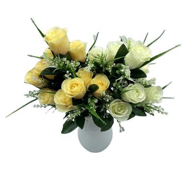 China 2021 Customization Wholesale Bouquet Eco - Friendly Artificial Flowers 12 French Yellow Roses Flower Bunches for sale