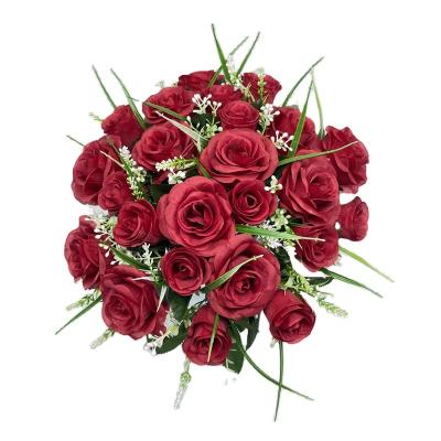 China Eco-friendly Bouquet Decoration Artificial Flower Christmas Gold Rose Flower Bunch Supplier for sale