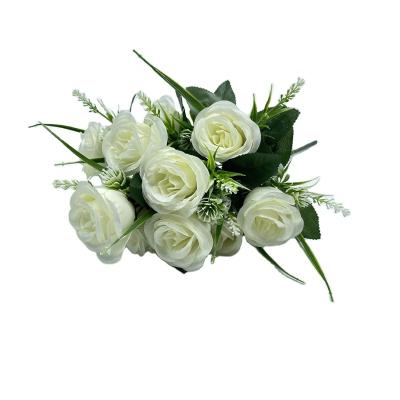 China Hot Selling Eco-friendly Artificial Flower Ties French White Rose Flower Bunches Bouquet Flower Artificial Rose For Vase for sale