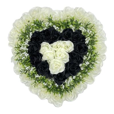 China TX0003-4 White Black Rose Large Heart Shape Decorative Artificial Flower Garlands Eco-friendly For Funeral for sale