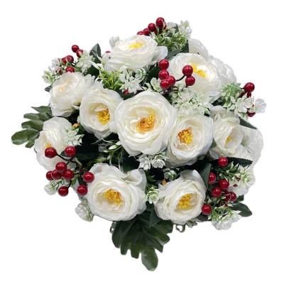 China Eco-friendly Flower Ball Price Promotion White Rose Hydrangeas Flowers Base Artificial Table Flower For Wedding Party for sale